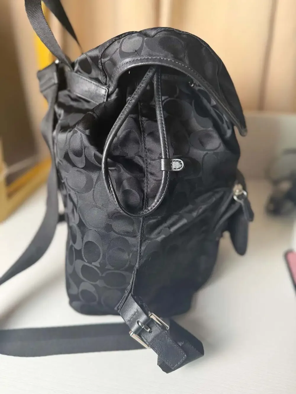 COACH Signature Nylon Backpack Black Authentic Women's Travel Daypack